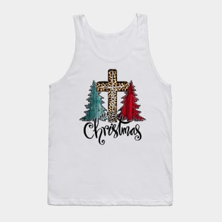 Merry Christmas Tree Lights Buffalo Plaid Red Jesus Cross Shirt Tank Top